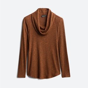 Ultra soft, comfortable warm-brown, cowl-neck top